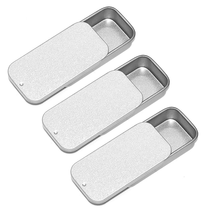 Lip Balm Tins Slide Top Tin Containers for Lip Balm Crafts Storage Kit - 0.25oz 3 Pack (SILVER)