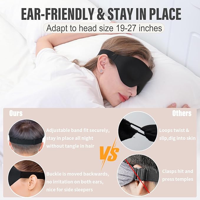 YIVIEW Sleep Mask for Side Sleeper, Complete Light Blocking 3D Pink Sleeping Eye Mask, Soft Breathable Eye Cover for Women Men, Relaxing Zero Pressure Night Blindfold