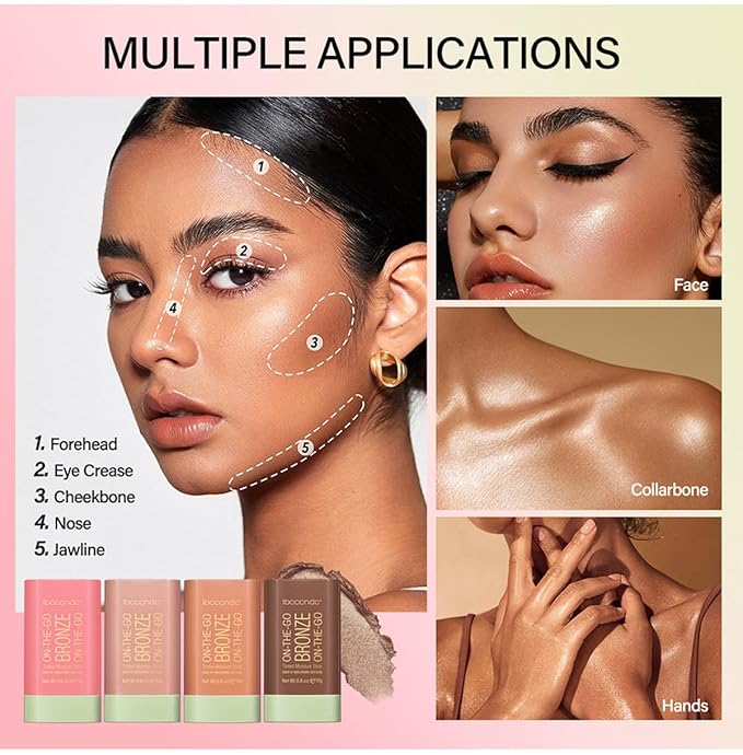 Cream Contour Stick,Bronzer Contouring Stick Facial Cream Highlight Contour Shaping Face Bronzer Makeup Blendable,Long Lasting 02-Soft Glow