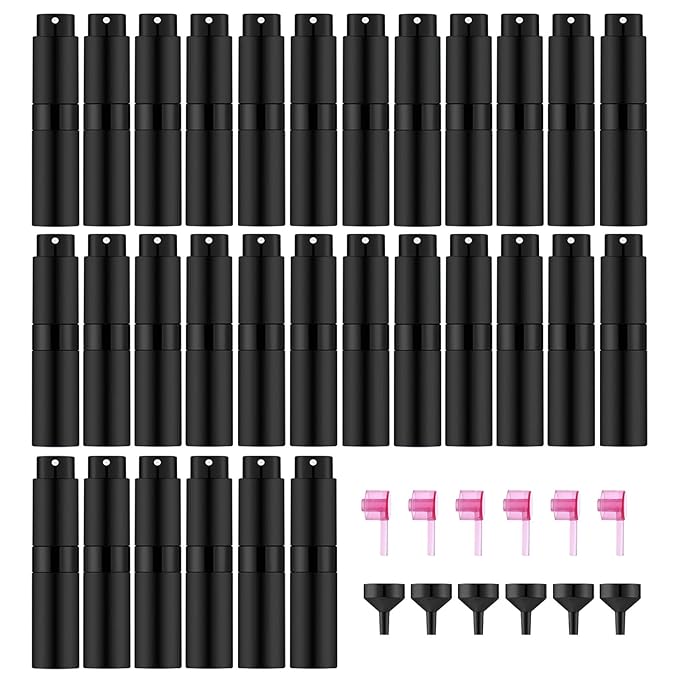 30 PCS/8ML Portable Atomizer Perfume Bottles, Mini Empty Refillable Cologne Spraye Bottle, Pocket Travel Perfume Liquid Sprayer (Matte Black)