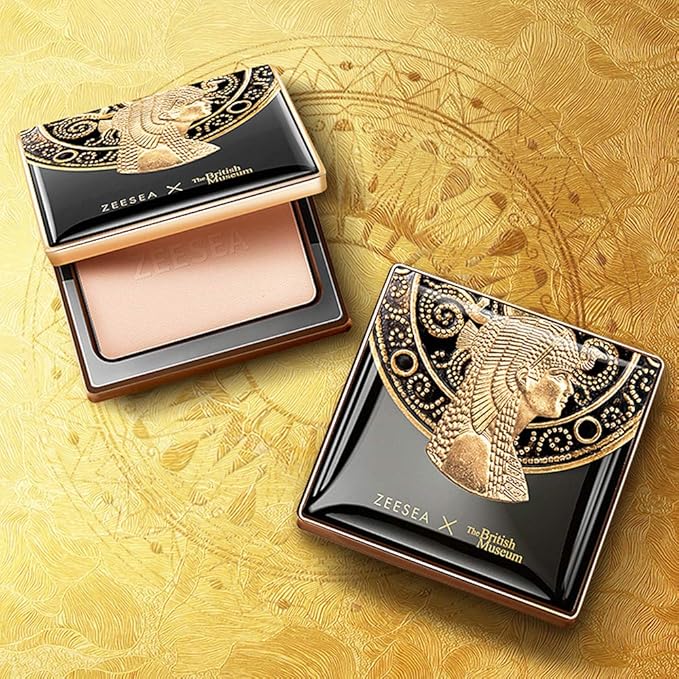 ZEESEA Pressed Powder The British Museum Egypt Series Long Lasting Oil Control Facial Finishing Brighten Setting Powder Multi-use Foundation (#00 Light Beige)