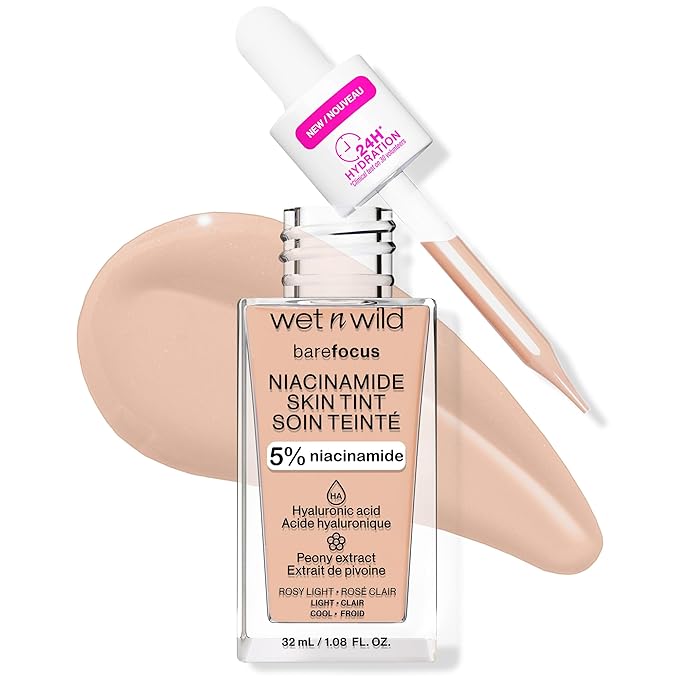 wet n wild Bare Focus Skin Tint, 5% Niacinamide Enriched, Buildable Sheer Lightweight Coverage, Natural Radiant Finish, Hyaluronic & Vitamin Hydration Boost, Cruelty-Free & Vegan - Rosy Light