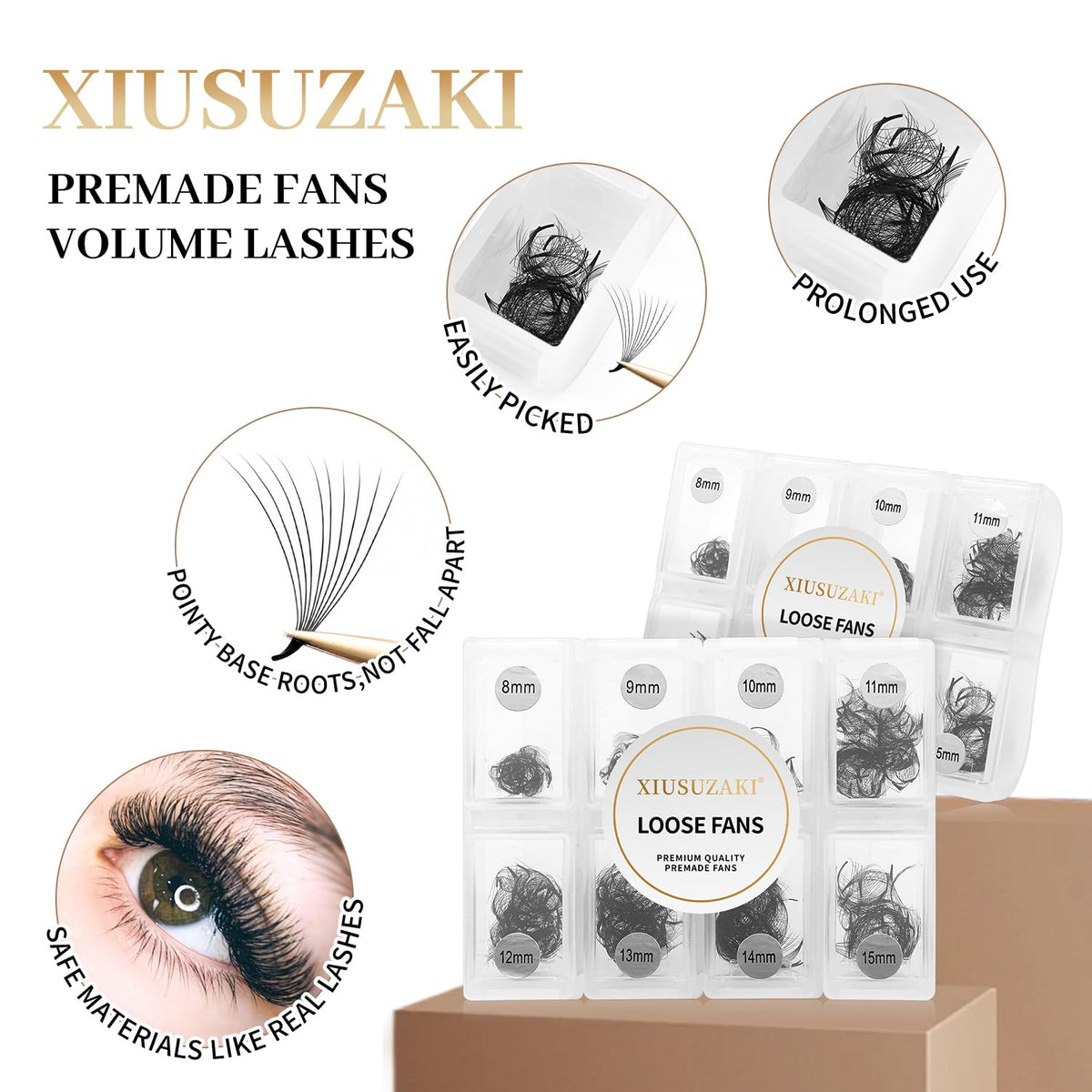 Premade Fans Eyelash Extensions 600 Fans 16D Volume Lash Extensions 0.03 Thickness Soft Fluffy Black False Eyelash
