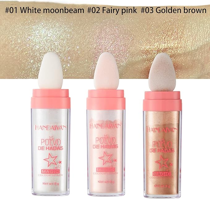 Polvo De Hadas - Body Glitter Highlighter Powder Fairy Stick for Makeup Shimmer and Shine High Gloss Blush Contour Powder Makeup - Sparkle Patting Powder for Hair Face Eyes Body