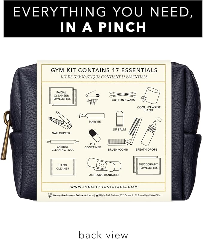 Pinch Provisions Gym Kit, includes 15 Personal Care Essentials for Wellness & Beauty, Perfect for Gifts, Gym Bags, Duffle Bags & Lockers (Navy)