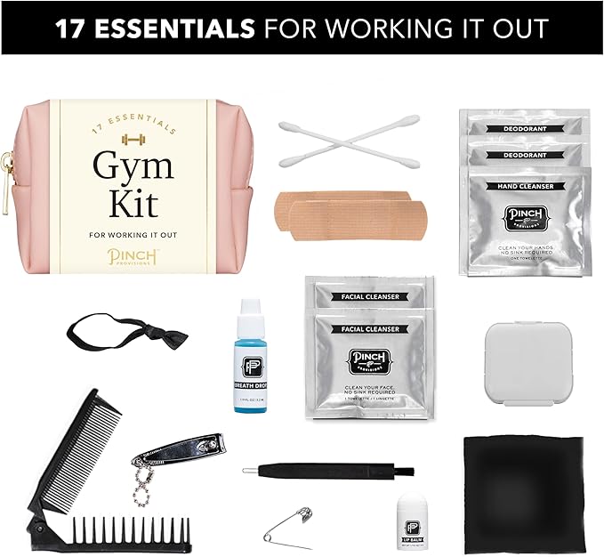 Pinch Provisions Gym Kit, includes 15 Personal Care Essentials for Wellness & Beauty, Perfect for Gifts, Gym Bags, Duffle Bags & Lockers (Blush)