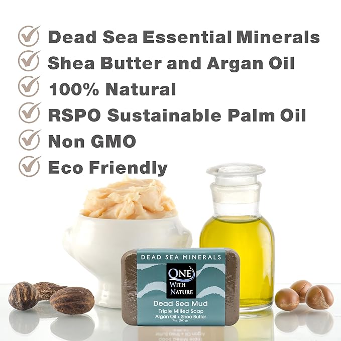 One With Nature Dead Sea Mud Soap 4oz 3-Pack – Purifying and Exfoliating Soap Bar with Dead Sea Salt Minerals for Face & Body, for Men & Women