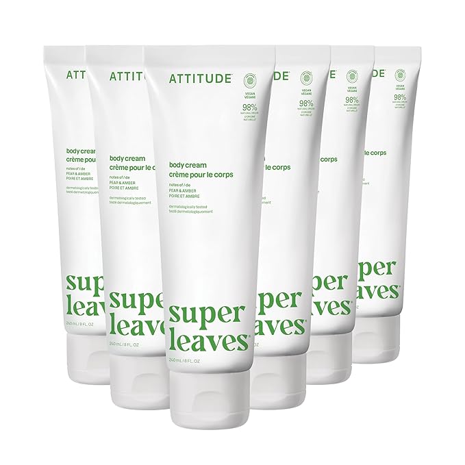 ATTITUDE Body Cream, Moisturizer for Dry Skin, EWG Verified, Vegan & Dermatologist-Tested, Deep Hydration, Pear & Amber Scent, 8 Fl Oz (Pack of 6)
