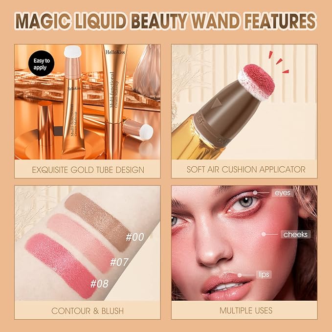Liquid Contour Beauty Wand, Cream Liquid Contour Stick Matte Bronzer Stick with Cushion Applicator, Lightweight Blendable, Long Lasting Silky Liquid Face Shaping & Contouring Stick | 0# Contour Light brown