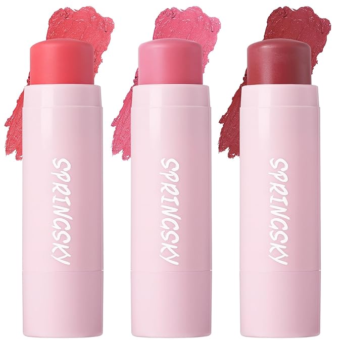 Face Stick Trio 3Pcs Multi-Use Makeup Blush Sticks, Buildable Blendable Lightweight Cream Blush Stick for Cheeks Make Up For Women 3-in-1 Blusher and Lip Makeup Sticks (04)