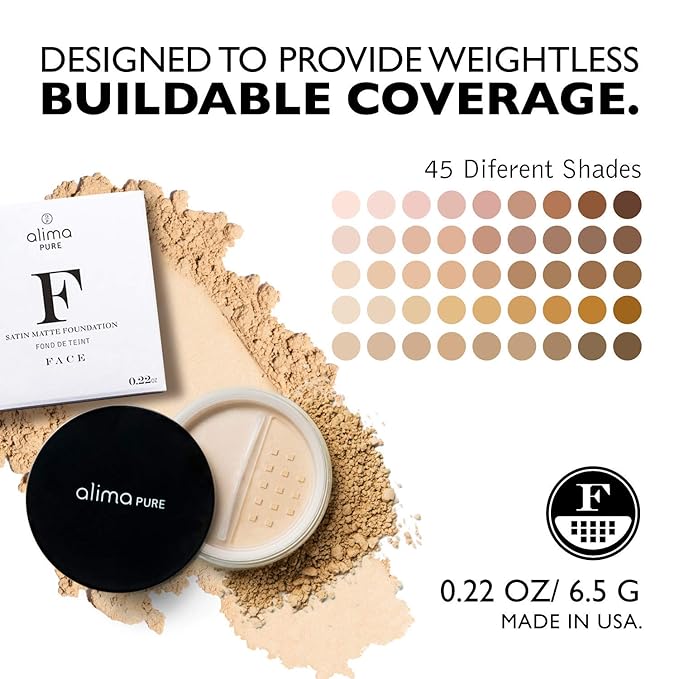 Alima Pure Matte Foundation Loose Mineral Powder Foundation Makeup, Loose Powder Makeup Oil Free Talc Free Powder, Natural Makeup Mineral Foundation Full Coverage Natural Foundation Powder .15 oz/4.5