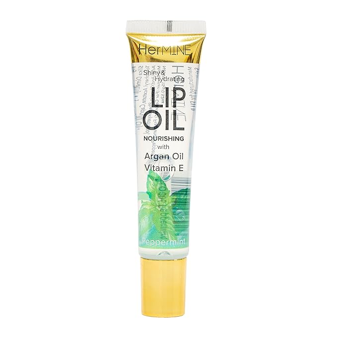 HerMINE Nourishing Lip Oil with Argan Oil & Vitamin E Clear Long Lasting Hydrating Lip Moisturizing Gel 15g / 0.52oz (Peppermint)