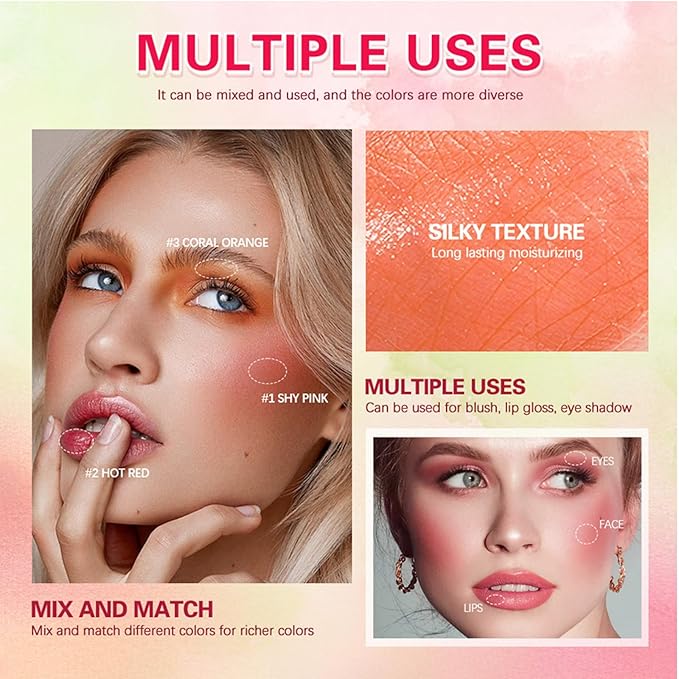 Multi-Use Makeup Blush Stick, Cream Face Blush Makeup Stick for Cheeks Eyes Lips, Super Natural Matte Finish Looking Long-Lasting Moisturizing Blush Stick, Suitable for All Skin (1#, Shy Pink)