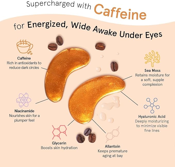 grace & stella Caffeine Under Eye Patches - Awakening Eye Patches for Puffy Eyes and Dark Circles - Under Eye Mask Patches with Niacinamide & Hyaluronic Acid - Vegan, Cruelty-Free (Bronze, 48 Pairs)