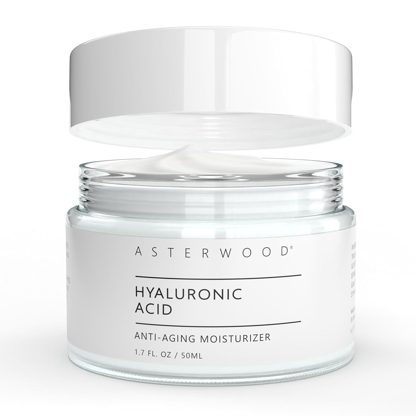 Asterwood Hyaluronic Acid Moisturizer - Anti-Aging, Wrinkle Reducing, Moisturizing, Hydrating - Fragrance-Free, Non-Comedogenic - 1.7 Fl Oz