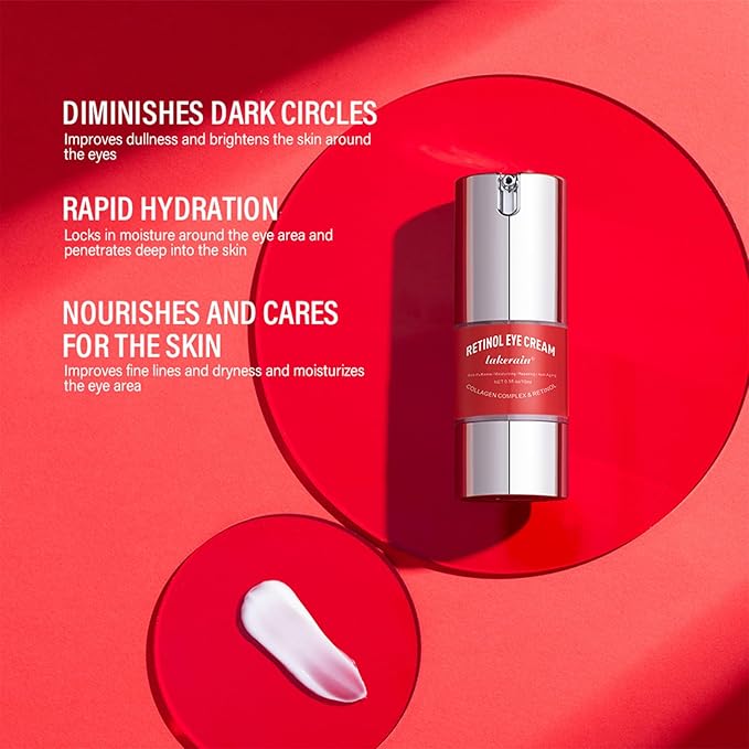 Retinol Eye Cream For Dark Circles And Puffiness, Repair Under Eye Retinol Cream with Hyaluronic Acid and Collagen, Smooth Fine Lines, Wrinkles, Bags & Dark Spots, Tightens Eye Skin Care(Retinol)