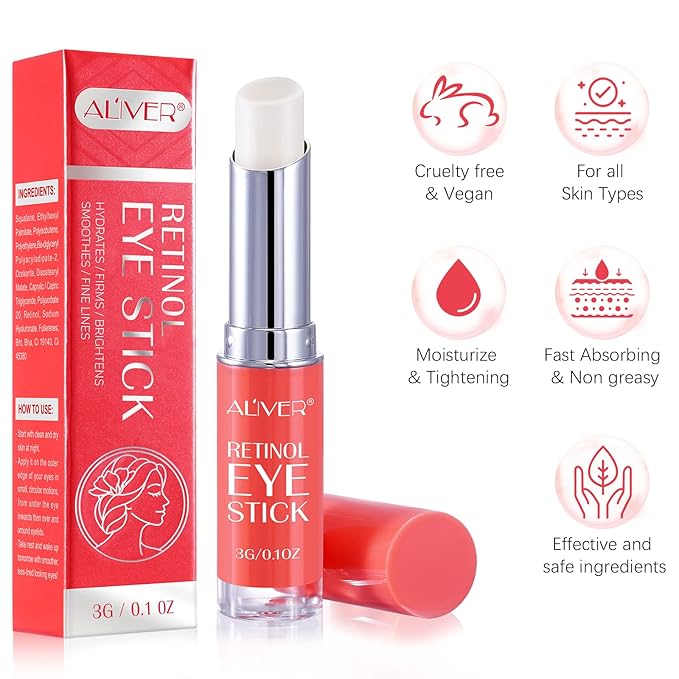 Eye Brightener Stick, Eye Cream for Wrinkles, Vitamin A, C, E and Peptides Minimizes Smoothens Wrinkles in 3-4 weeks (Retinol Eye Stick)