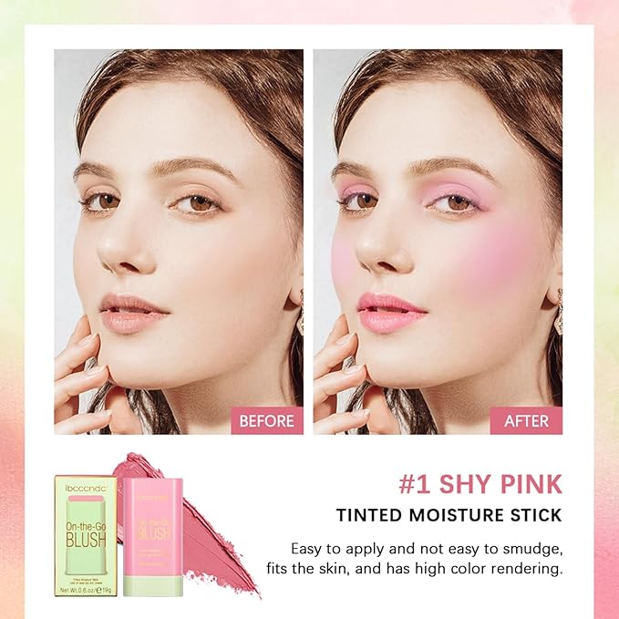 MEICOLY Multi Use Makeup Blush Stick,On-the-Go 2-in-1 Lip Cheek Cream Blush Stick,Waterproof Solid Face Blush Makeup Cheek Tint,Natural Matte Blush Stick for Cheeks,Tinted Moisture Stick,01 Shy Pink