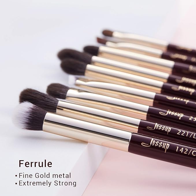 Jessup Professional Eye Makeup Brushes Set Natural-Synthetic 15pcs for Eyeshadow Blending Concealer Eyeliner Eyebrow, Zinfandel T284