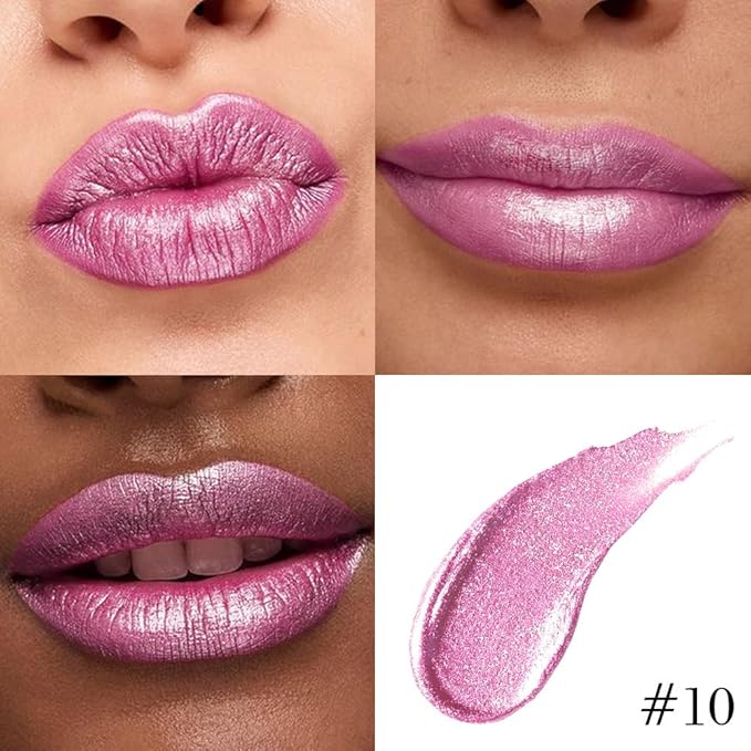 evpct Light Rose Pink Metallic Glitter Lip Liner and Lipstick Combo Lip Gloss Stain Set Makeup for Women Long Lasting Waterproof 24, Pink Metallic Shimmer Frosted Iridescent Shiny Liquid Lipstick 10