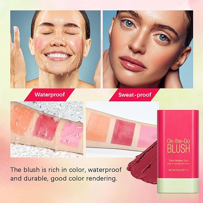 Multi-Use Makeup Blush Stick, Cream Face Blush Makeup Stick for Cheeks Eyes Lips, Super Natural Matte Finish Looking Long-Lasting Moisturizing Blush Stick, Suitable for All Skin (1#, Shy Pink)