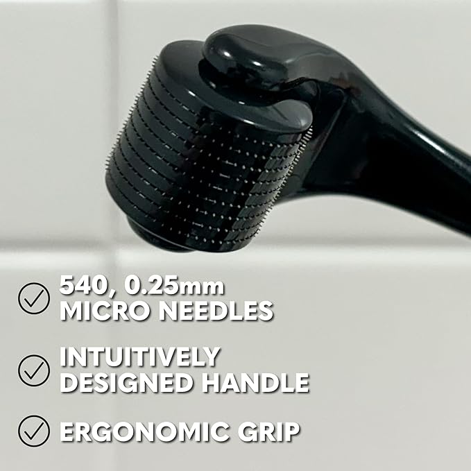 The Beard Club Derma Roller for Face, Body and Scalp - Microneedling Roller for Men and Women with 540 Titanium Microneedles - Beard Roller & Micro Needling Scalp Hair - Black