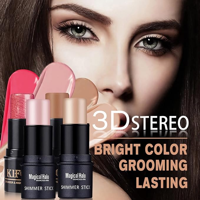 4PCS Contour Stick - Highlighter And Cream Blush Stick 4 Colors Kit - Moisturizer, Face Brightens & Shades Pencil, Facial Shaping Makeup Sticks for Older Women & Mature Skin