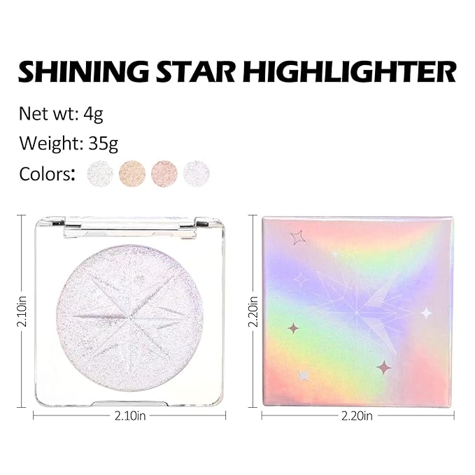 Erinde White Purple Shimmer Glitter Highlighter Highlight Makeup Contour Powder, Silver Highlighter Face Illuminator Highlighter, Highlighter Makeup iluminadores Illuminator for Face Body Cheek