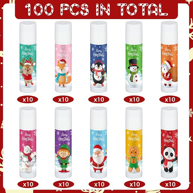 Dunzy 100 Pack Hello Fall Thanksgiving Party Gifts Bulk Lip Balms Favors Employee Appreciation Gifts Thank You Gifts Team Inspirational Gifts for Women Men Coworkers Satff Teachers(Santa)