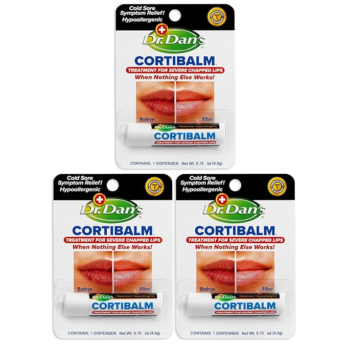 Dr. Dan's Cortibalm- 3 Pack- for Dry Cracked Lips - Healing Lip Balm for Severely Chapped Lips - Designed for Men, Women and Children