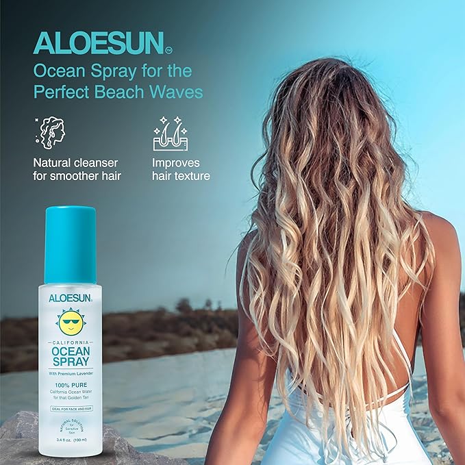 Ocean Spray | Pure California Sea Salt Water Face Mist Infused with Organic Lavender Essential Oil for Tanning | Hair & Scalp Exfoliating Solution | Facial Moisturizer | Travel Size 3.4 Fl Oz