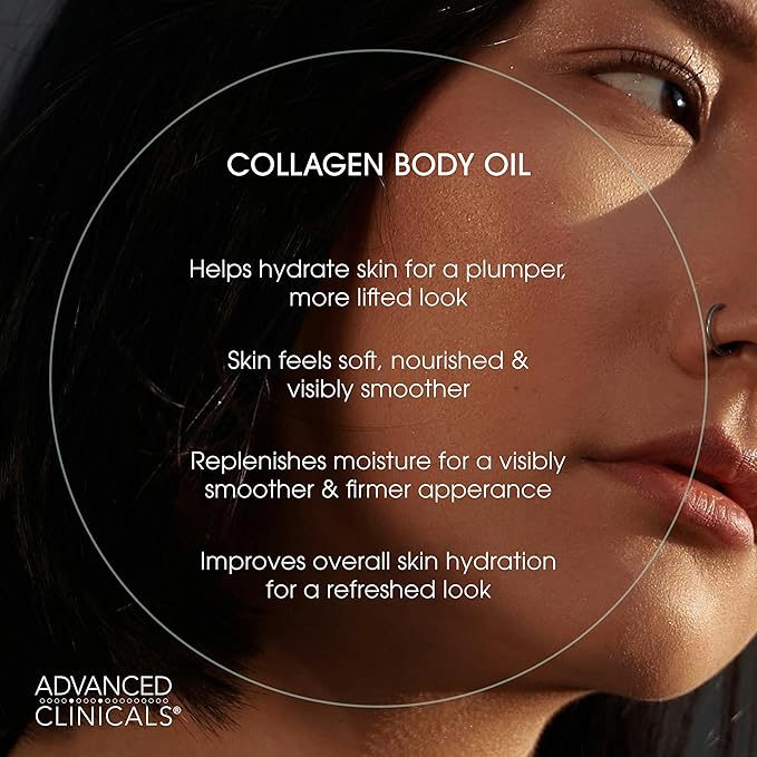 Advanced Clinicals Collagen Body Oil + Unscented Collagen Cream Body Lotion & Face Cream 2PC Beauty Skin Care Set For Women & Men For Improving Appearance Of Crepey Skin, Dry Skin, & Wrinkles, 2pc