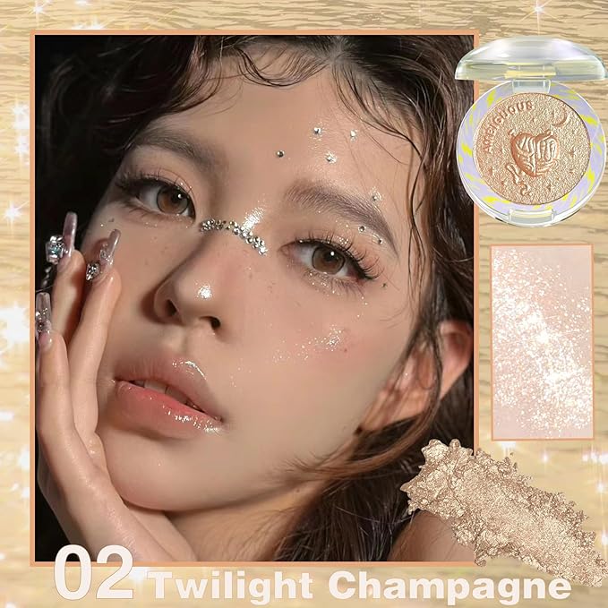 Glitter Sparkly Face Highlighter Makeup Palette Shimmer Radiant Glow Illuminator Iluminadores Palette 6g (02 Twilight Champagne)