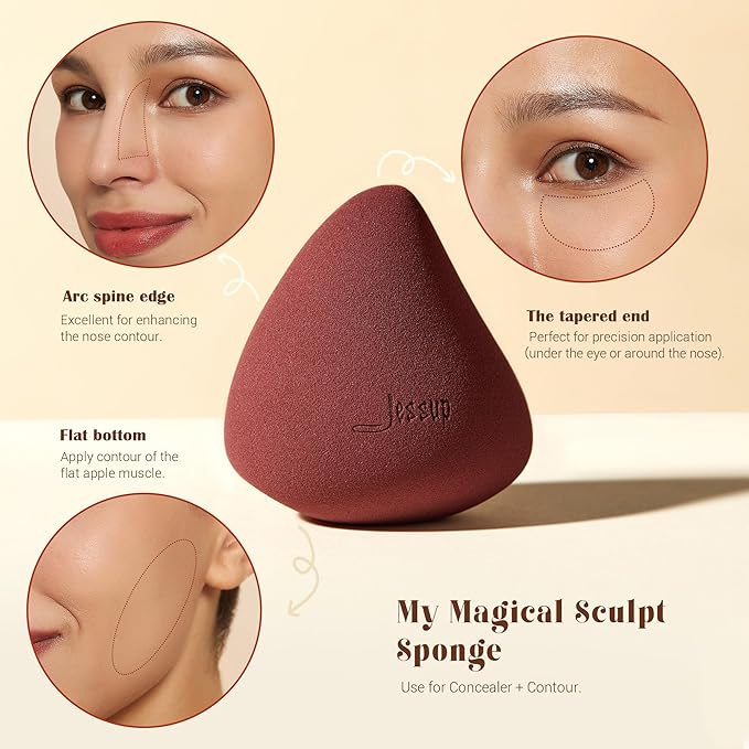 Jessup Foundation Brush with Makeup Sponge Set, 1pc Flat Top Kabuki Brush and 3pcs Make up Sponges for Concealer Blending Blush Powder Buffing Stippling with Gift Box, T505