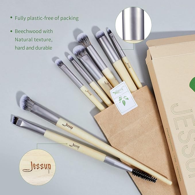 Jessup Eyeshadow Brush Set 8pcs Eye Makeup Brushes Premium Cruelty-Free Eyeshadow Blending Concealer Eyebrow Eyeliner Spoolie Brush Kit T328