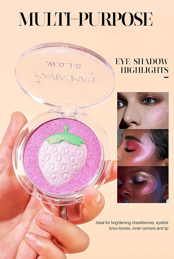 Glitter Highlighter Makeup, 3-In-1 Compact Shimmer Glitter Powder Makeup Blush Face Body Highlighter Illuminator, Silky Smooth Longlasting Lightweight Face Luminizer Bronzer (#02 Pineapple)