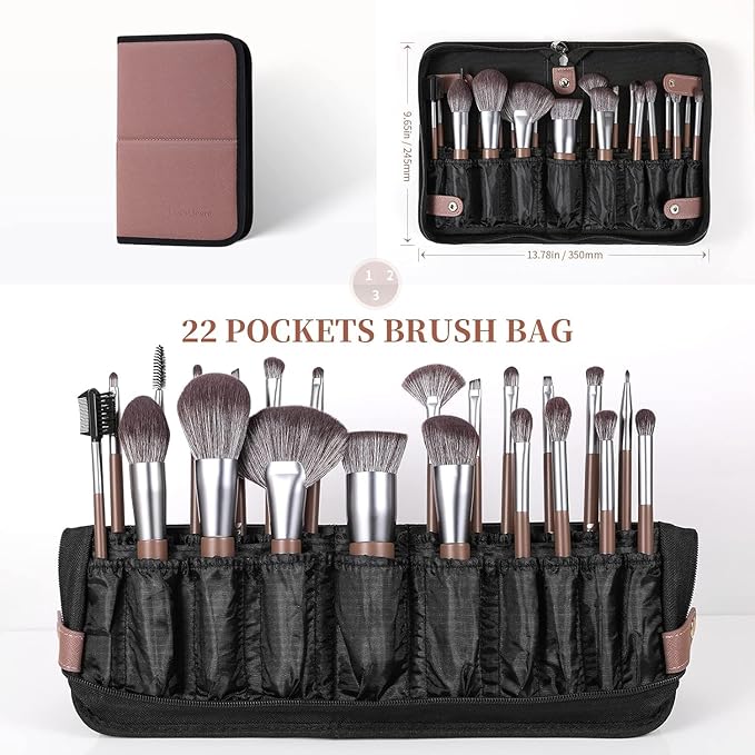 DUcare Professional Makeup Brush Set 22Pcs with Travel Case Synthetic Kabuki Foundation Brush, Face Powder Brush, Blush Brush, Concealer Brush, Eyeshadow Brushes