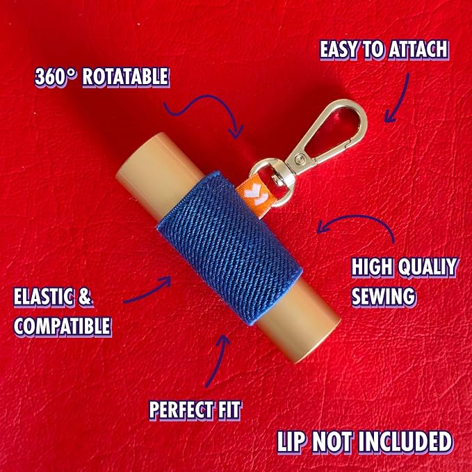 LipBalm Holder with Keychain, Lipstick Holder Keychain, Lip Gloss Holder Keychain, Never Lose Your Lip Balm, Lip Gloss or Lipstick with Cute Elastic Lip Balm Keychain Holder (Cherry)