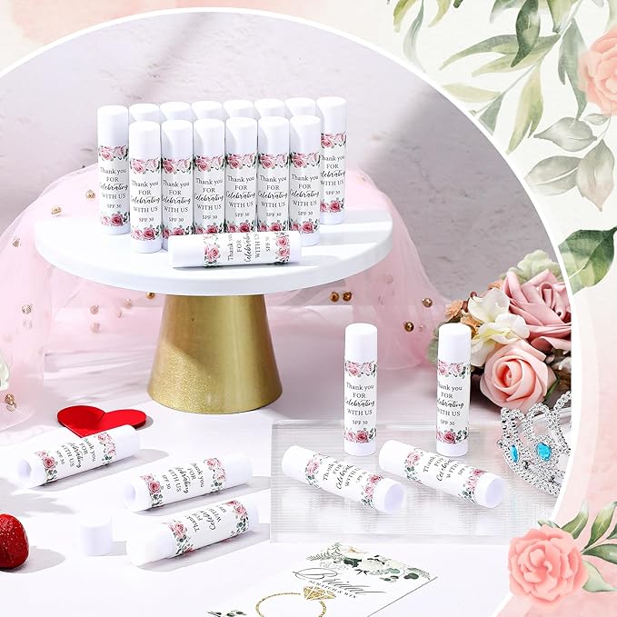48 Pack SPF 30 Sunscreen Lip Balms Bulk Thank You for Celebrating with Us Sunscreen Care Lip Balm Sticks Wedding Party Favor Baby Bridal Shower Party Supplies Thank You Gifts for Guest