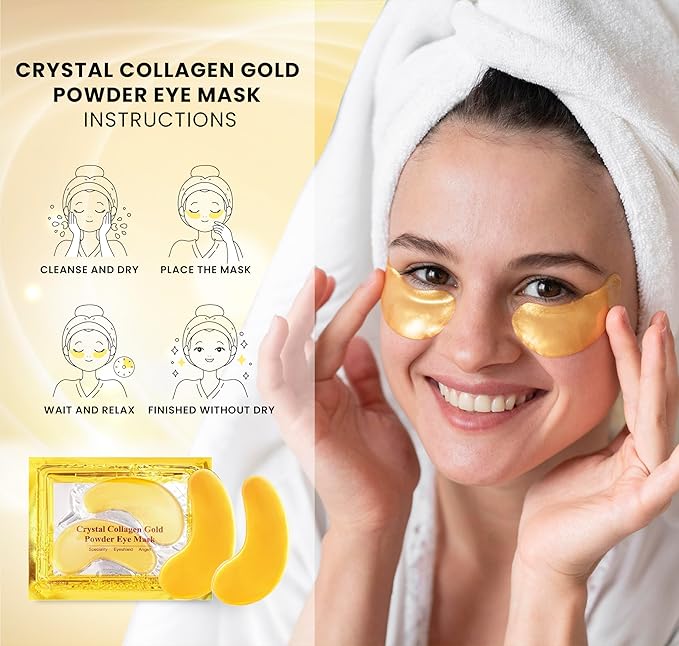 Under Eye Patches (20 Pairs) - Golden Eye Mask with Amino Acid & Collagen, Cooling Eye Care for Wrinkles, Puffy Eyes & Dark Circles, Skincare Treatment for Men & Women
