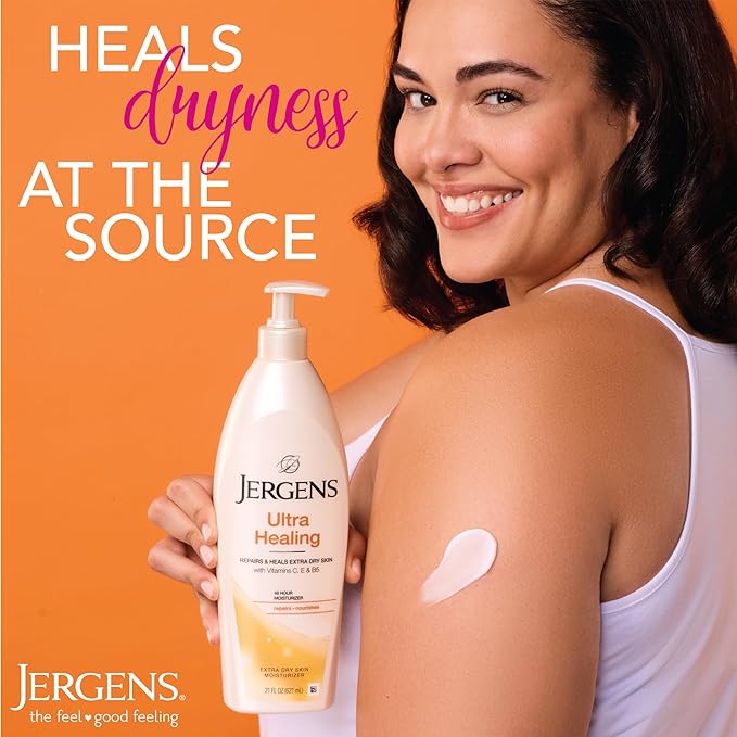 Jergens Ultra Healing Dry Skin Lotion, Hand and Body Moisturizer for Quick Absorption into Extra Dry Skin with Hydralucence Blend, Vitamins C, E and B5, White, 21 oz, Pack of 3