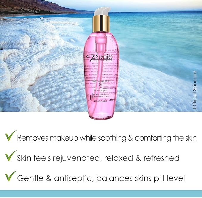 Premier Dead Sea Skin Toner Normal To Oily Skin, pH 5.5 balancing, alcoholic cleanser that is mild and gentle to skin, with natural ingredients of witch hazel and minerals 8.5fl.oz