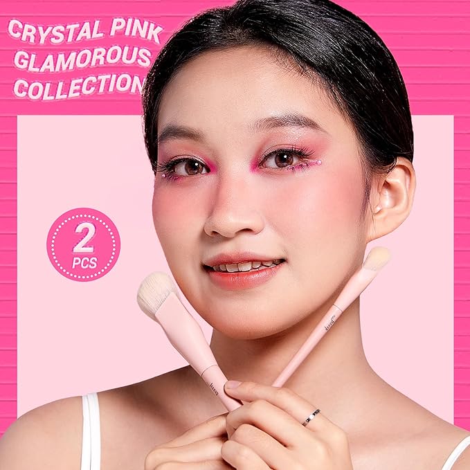 Jessup Foundation Brush and Concealer Brush, Pink Makeup Brushes Set 2Pcs Premium Synthetic Face Make up Brushes for Liquid Cream, T497