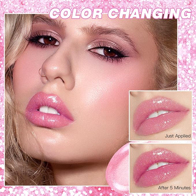 Glimmer Balm, pH Lip Balm, Magic Color Changing pH Lipstick, Moisturizing Tinted Lip Balm, Lip Glowy Balm, PH Reacting Lip Balm, Hydrates & Plumps, Pink Shimmer Lipstick (01# Colourless)