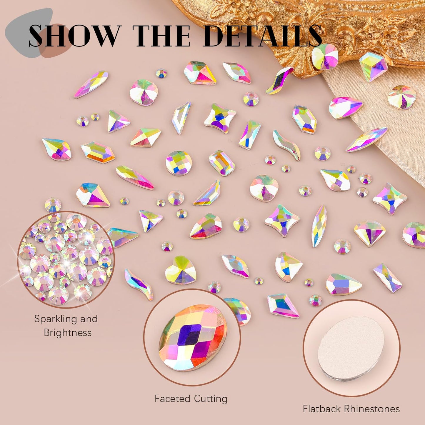 1680Pcs AB Glass Nail Rhinestones 180Pcs Multi Shapes Flatback Nail Gems + 1500Pcs 1.5-4mm Round Crystal, Manicure Nail Charms Diamond Gemstones for Acrylic Nails Decoration