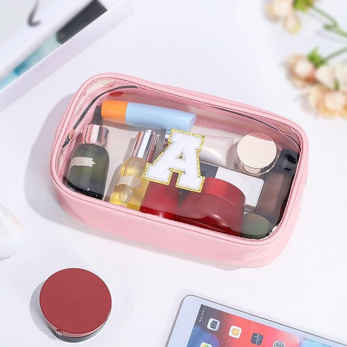 YOOLIFE Graduation Teacher Gifts Initial Clear Makeup Bag Birthday Gift Travel Toiletry Preppy Cosmetic Bags Birthday Gift for Girls Kids Travel Essentials Clear Toiletry Bag A