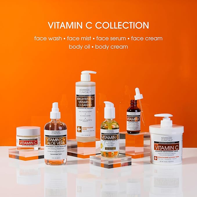 Advanced Clinicals Vitamin C illuminating Body Oil For Women & Men |Vitamin C Oil Skin Care Body Moisturizer With Vitamin E + Botanicals To Help Improve Appearance Of Dark Spots + Dry Skin, 2 Piece