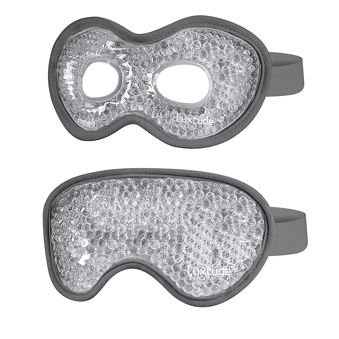 Luxtude Gel Eye Mask 2PCS, Reusable Cooling Eye Masks for Sleeping, Hot Cold Eye Mask Ice Pack, Frozen Cold Eye Compress for Puffiness/Dark Circles/Headaches/Migraines/Eye Bags/Stress Relief (Gray)
