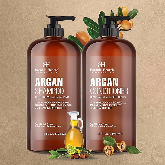 Botanic Hearth Argan Oil Shampoo And Conditioner Set | 16 Fl Oz Each With Keratin, Restorative & Moisturizing, Sulfate Free | All Hair Types & Color Treated Hair, Men And Women | (Packaging May Vary)