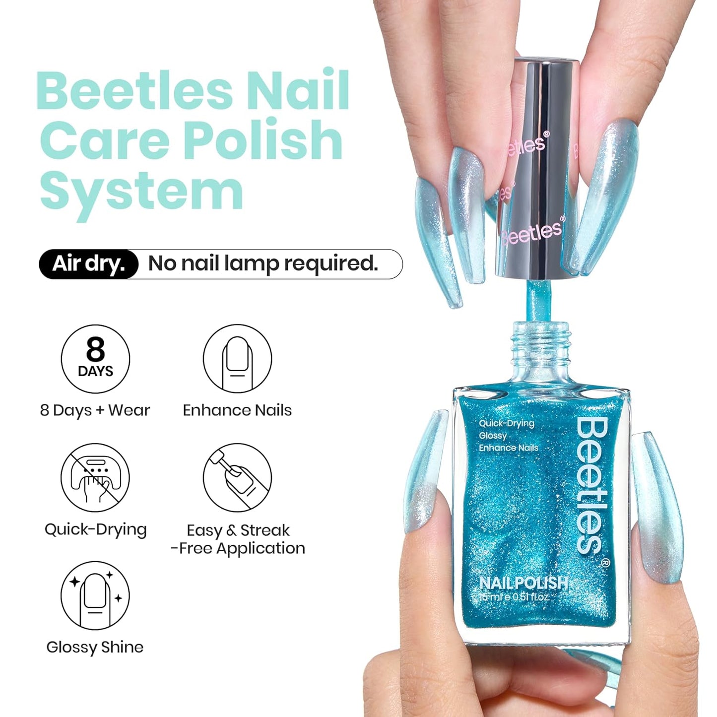 Beetles Blue Glitter Nail Polish - 1Pcs 15ml Fast Drying & Long Lasting Sparkly Nail Polish Frosted Light Blue Shards Nail Lacquer Finish Nail Art Design for Women